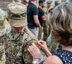 Amanda Kelley gets her Ranger tab pin