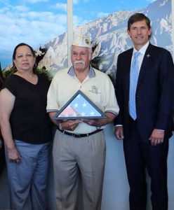 U.S. Sen. Martin Heinrich recently presented DAV volunteer George Perez with a U.S. flag that was flown over the U.S. Capitol in his honor, as a way to say “thank you” for his commitment to veterans. 